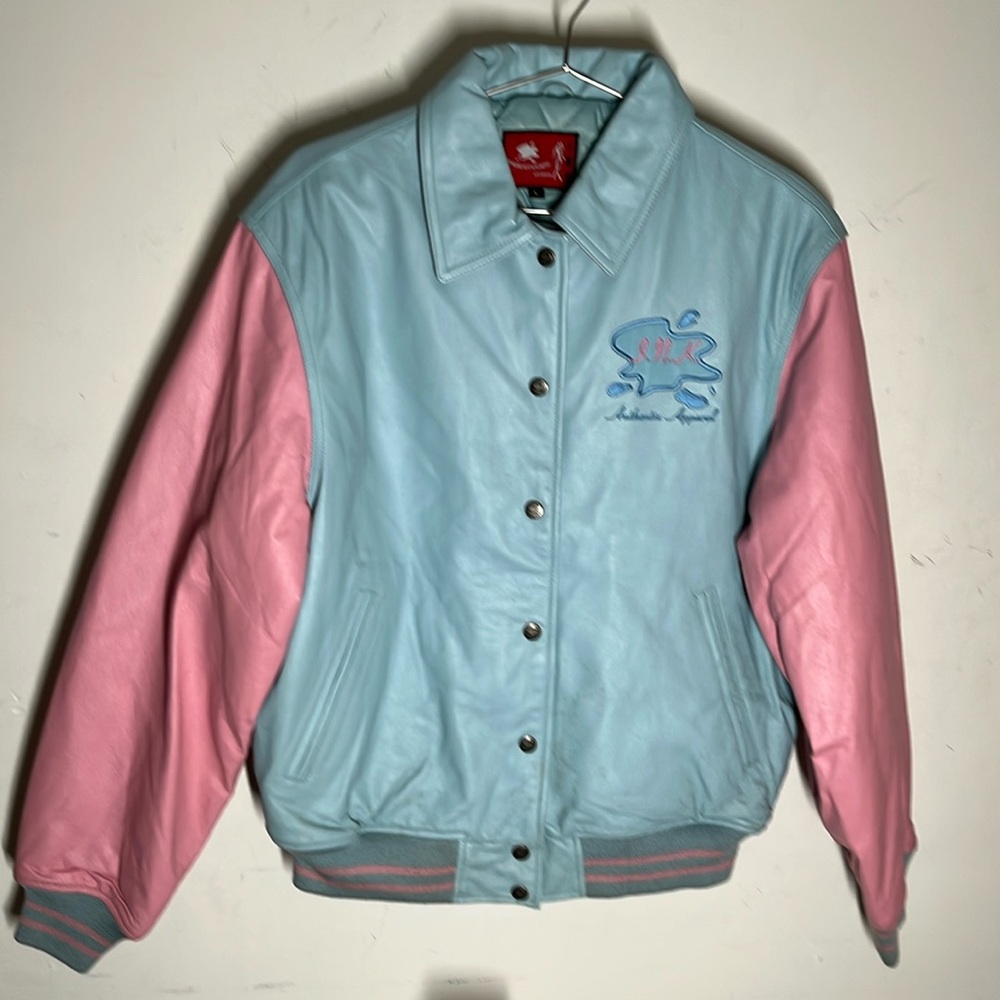 Leather Womans Varsity Baseball Jacket sz L